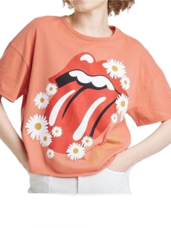the Rolling Stones Tops - The Rolling Stones Coral Daisy Graphic Short Sleeve Crop Tee Cotton